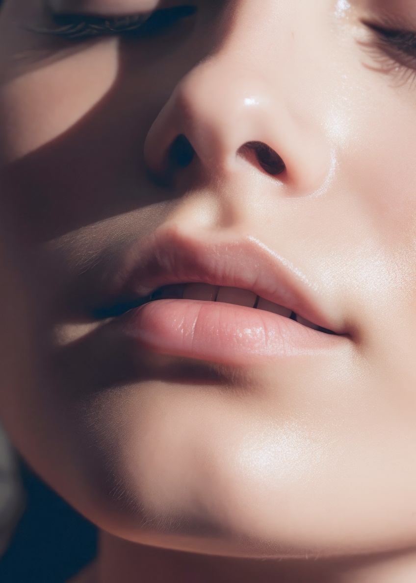 Vue rapprochee du nez et la bouche d une jeune femme chirurgie du visage Rhinoplastie | Dr Barbera Paris